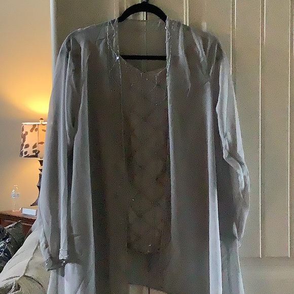 Grey Sparkly Shirt with Beaded Jacket and Pants - Picture 2 of 2